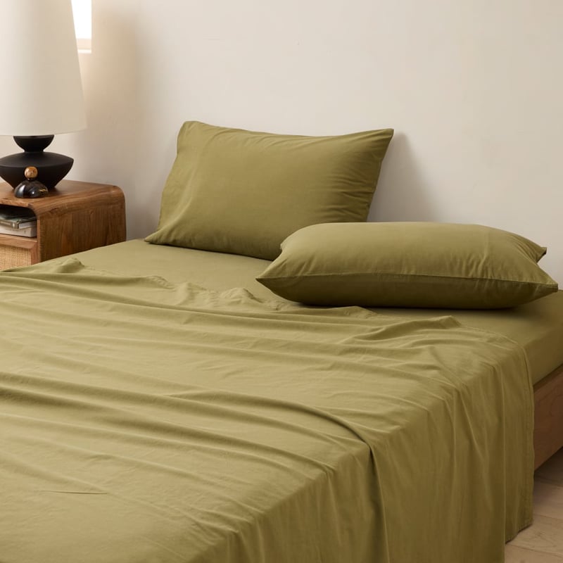 Stonewashed Cotton Olive Sheet Separates