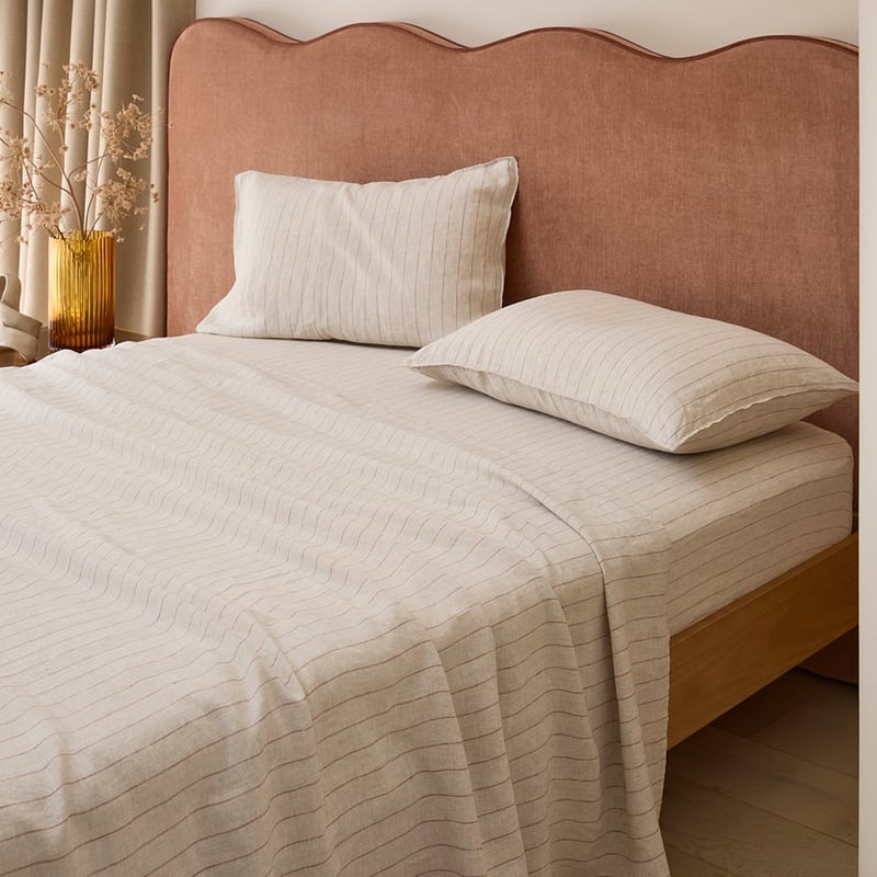 Vintage Washed Linen Mocha & Linen Stripe Sheet Separates