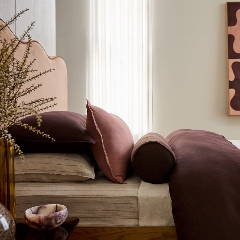 Vintage Washed Linen Mocha & Linen Stripe Sheet Separates