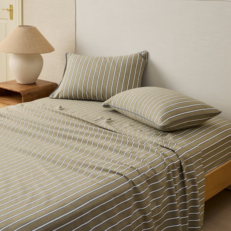 Yarn Dyed Olive Avery Stripe Sheet Set