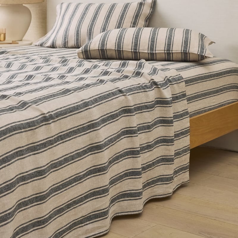 Vintage Washed Linen Linen & Onyx Farm Stripe Sheet Separates