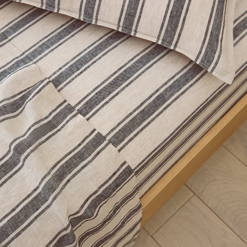 Vintage Washed Linen Linen & Onyx Farm Stripe Sheet Separates