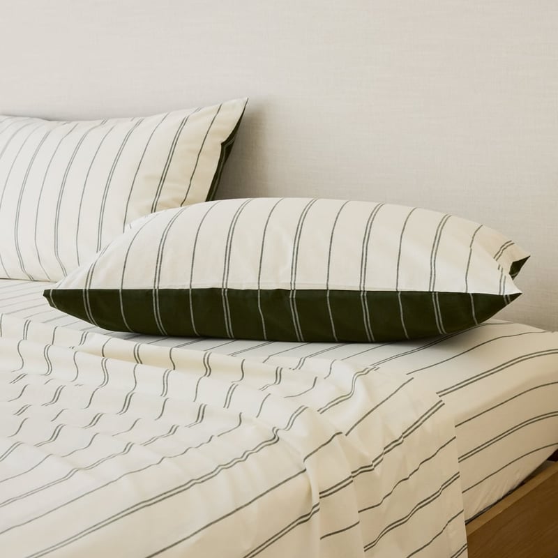Stonewashed Cotton Basil & Coconut Pencil Stripe Pillowcase