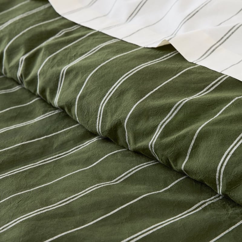 Stonewashed Cotton Basil & Coconut Pencil Stripe Quilt Cover Separates 
