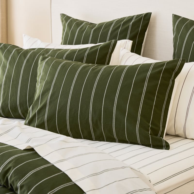 Stonewashed Cotton Basil & Coconut Pencil Stripe Quilt Cover Separates 