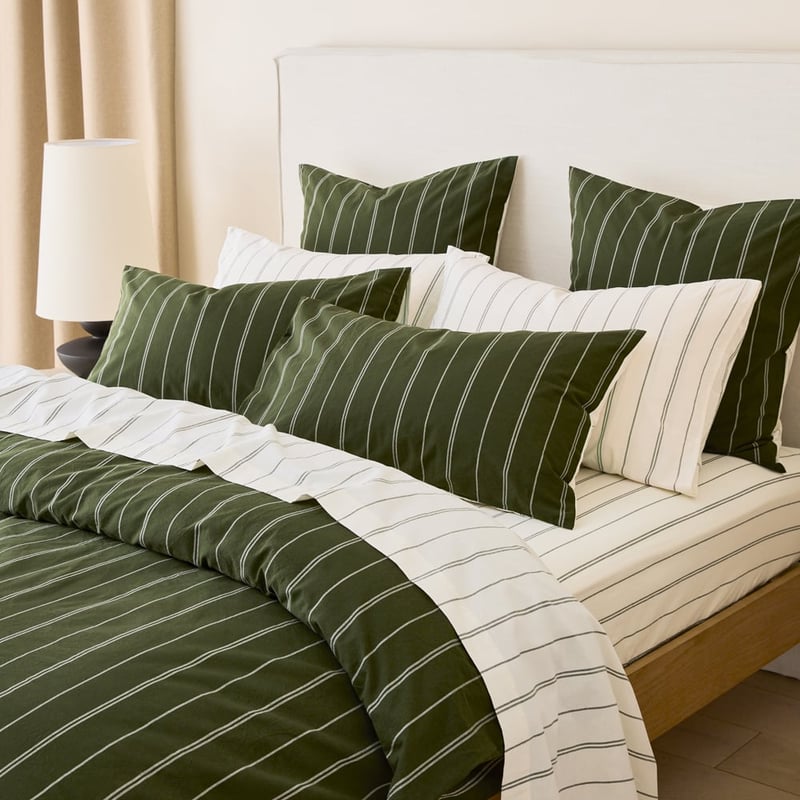 Stonewashed Cotton Basil & Coconut Pencil Stripe Quilt Cover Separates 