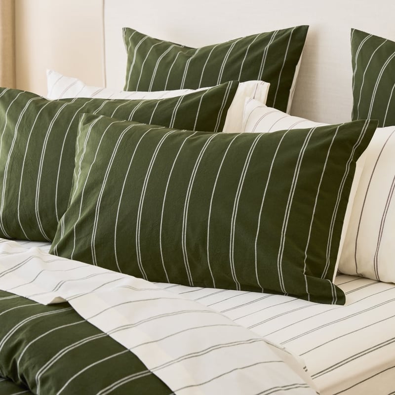 Stonewashed Cotton Basil & Coconut Pencil Stripe Pillowcase