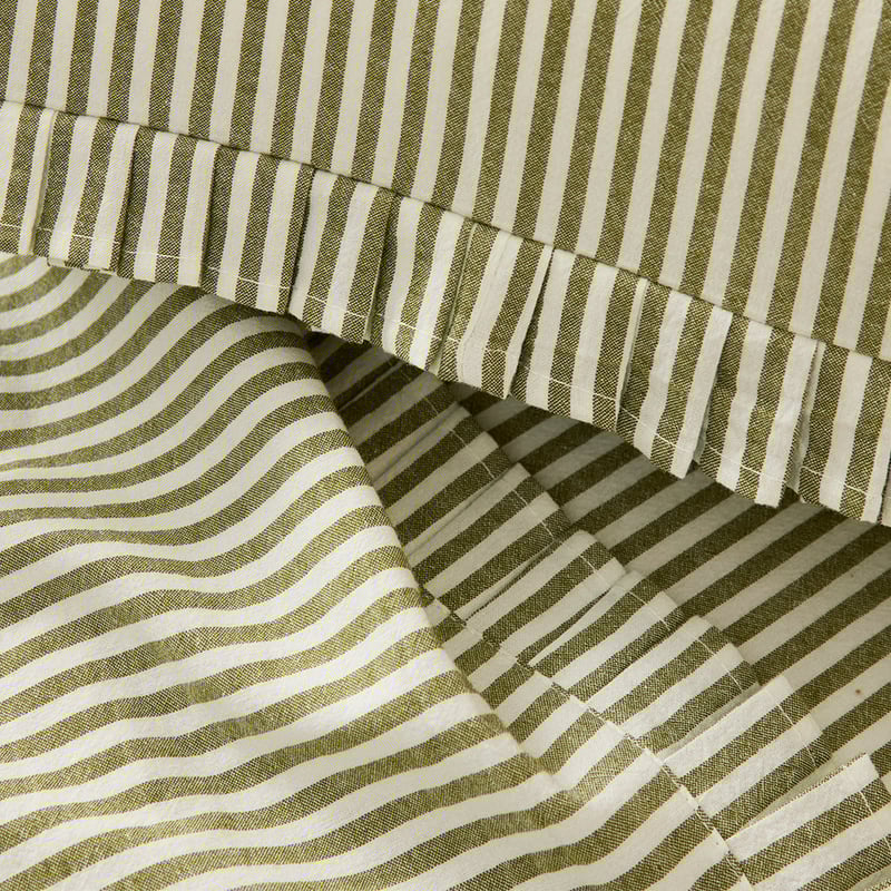 Olive Stripe Pleated Sheet Set