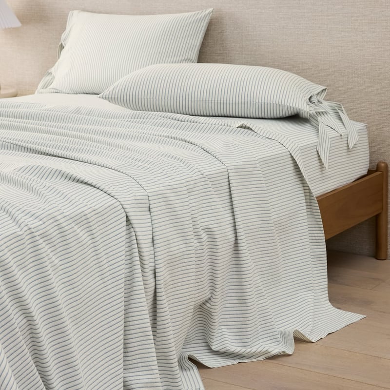 Stonewashed Cotton Thin Coconut & Blue Stripe Sheet Separates