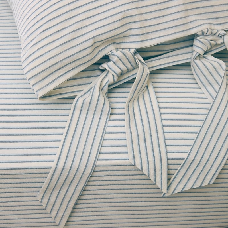Stonewashed Cotton Thin Coconut & Blue Stripe Sheet Separates
