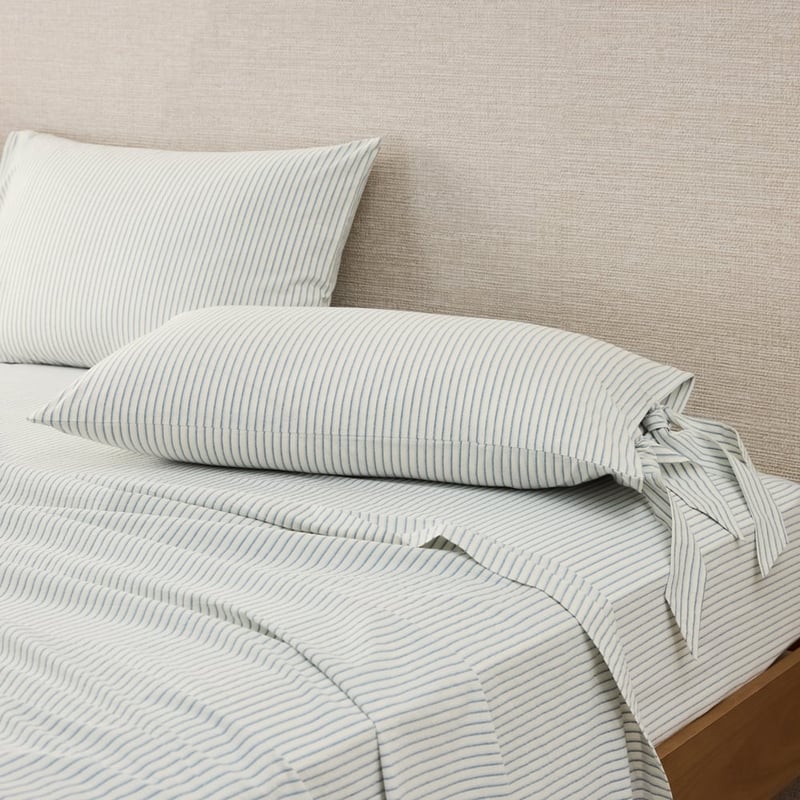 Stonewashed Cotton Thin Coconut & Blue Stripe Sheet Separates