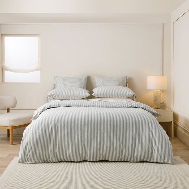 Stonewashed Cotton Thin Coconut & Blue Stripe Quilt Cover Separates