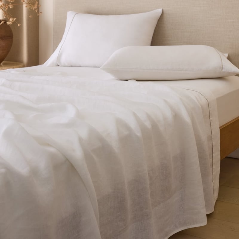 Vintage Washed Linen White & Linen Piped Sheet Separates