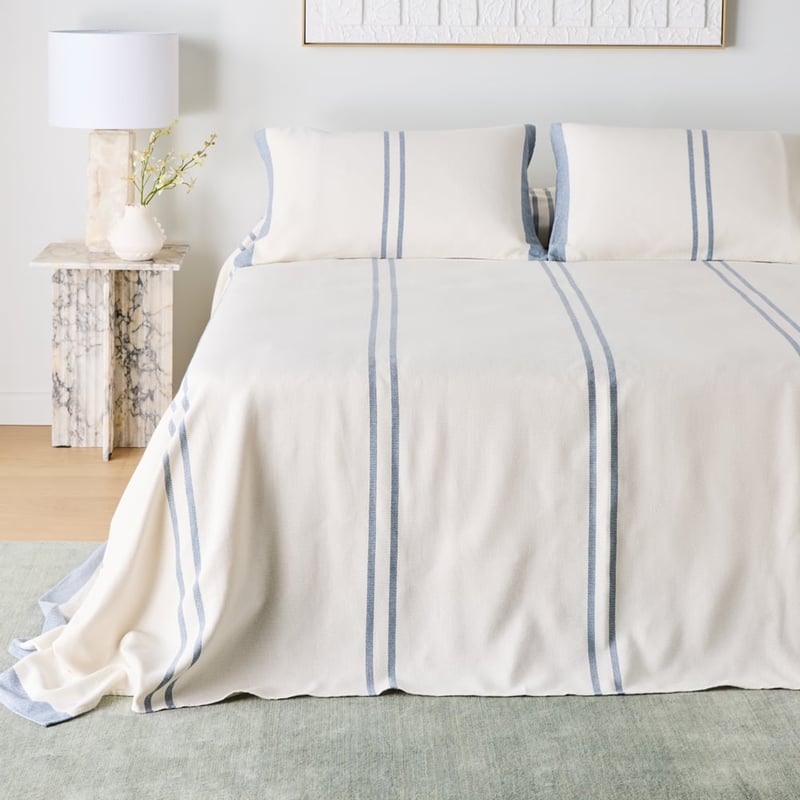 Demi White & Blue Stripe Bedcover Separates