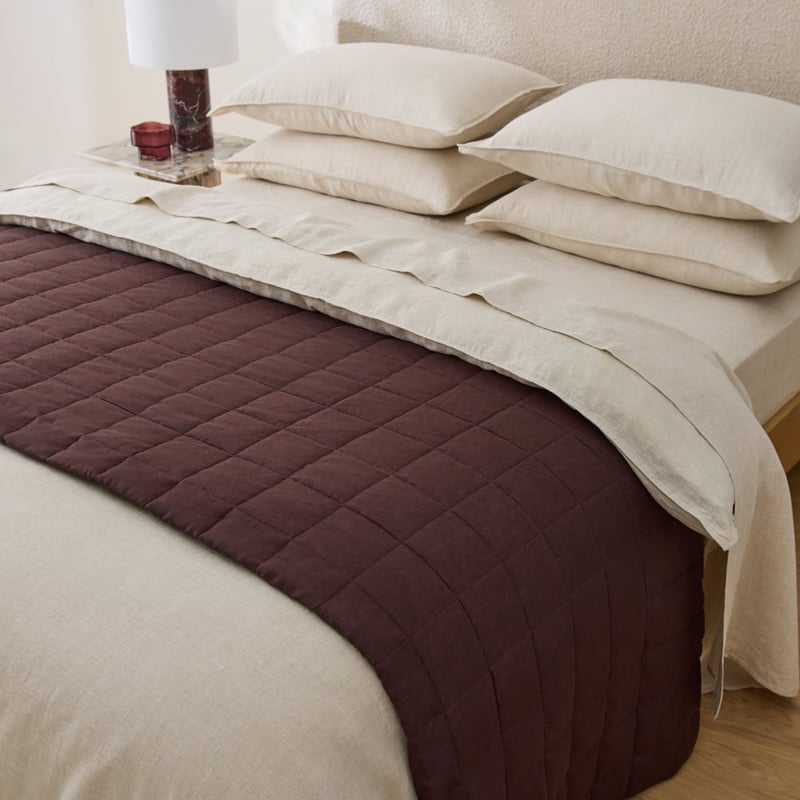 Vintage Washed Linen Chocolate Quilted Bedcover