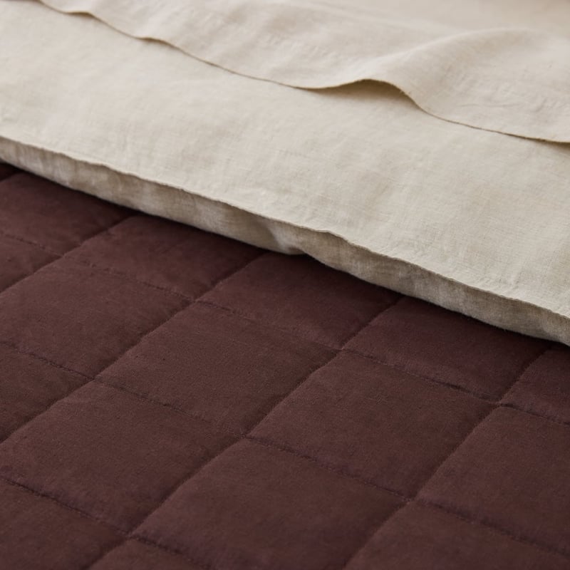 Vintage Washed Linen Chocolate Quilted Bedcover