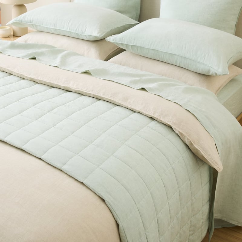 Vintage Washed Linen Mineral Quilted Bedcover