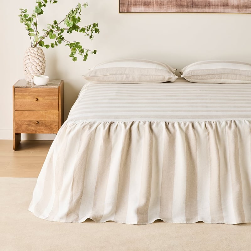 Vintage Washed Linen Linen & White Wide Stripe Bed Veil