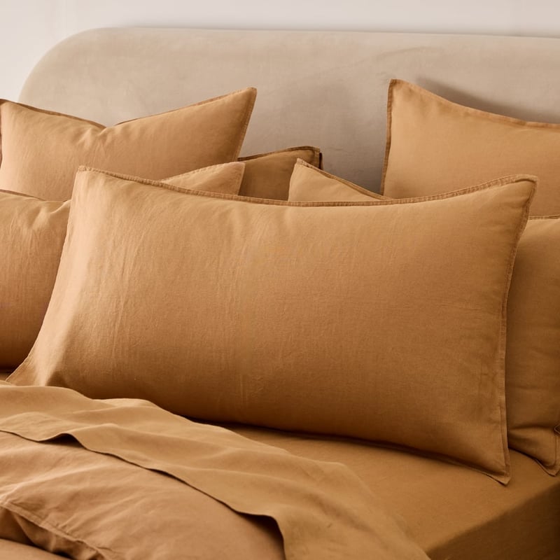 Vintage Washed Linen Caramel Pillowcase
