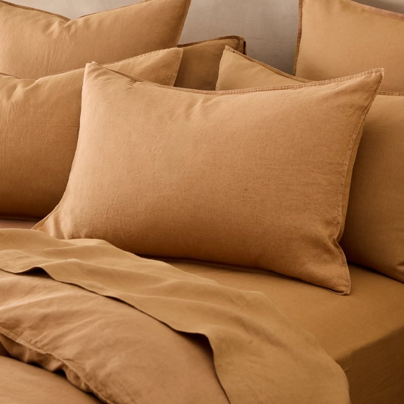 Vintage Washed Linen Caramel Pillowcase