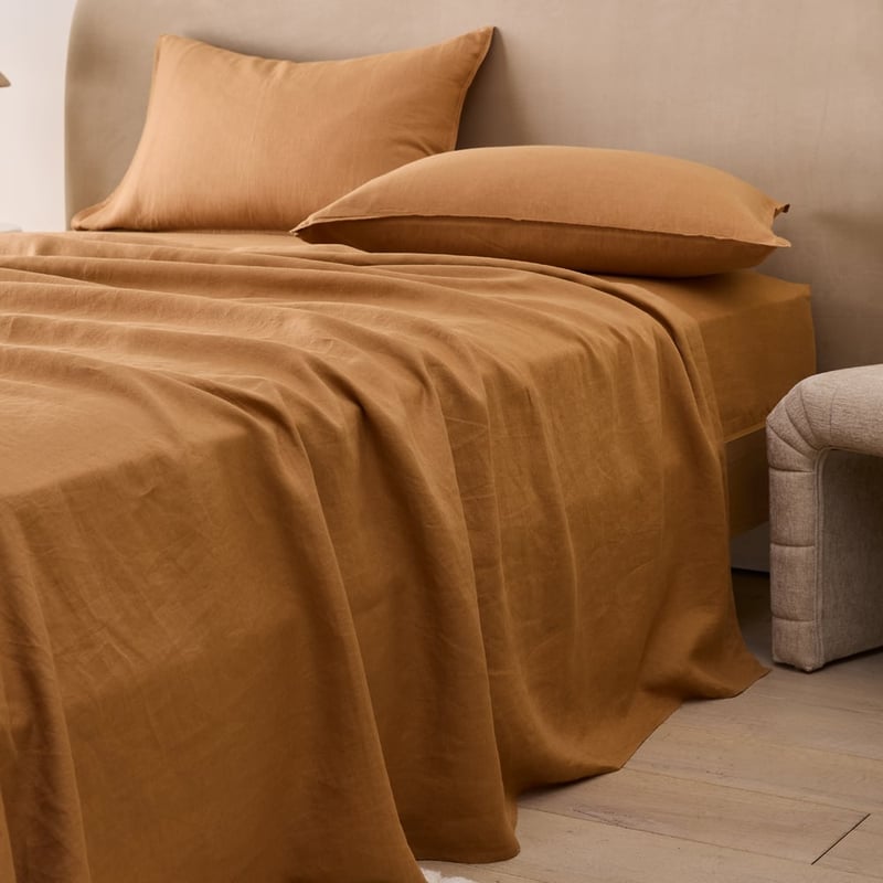Vintage Washed Linen Caramel Sheet Separates