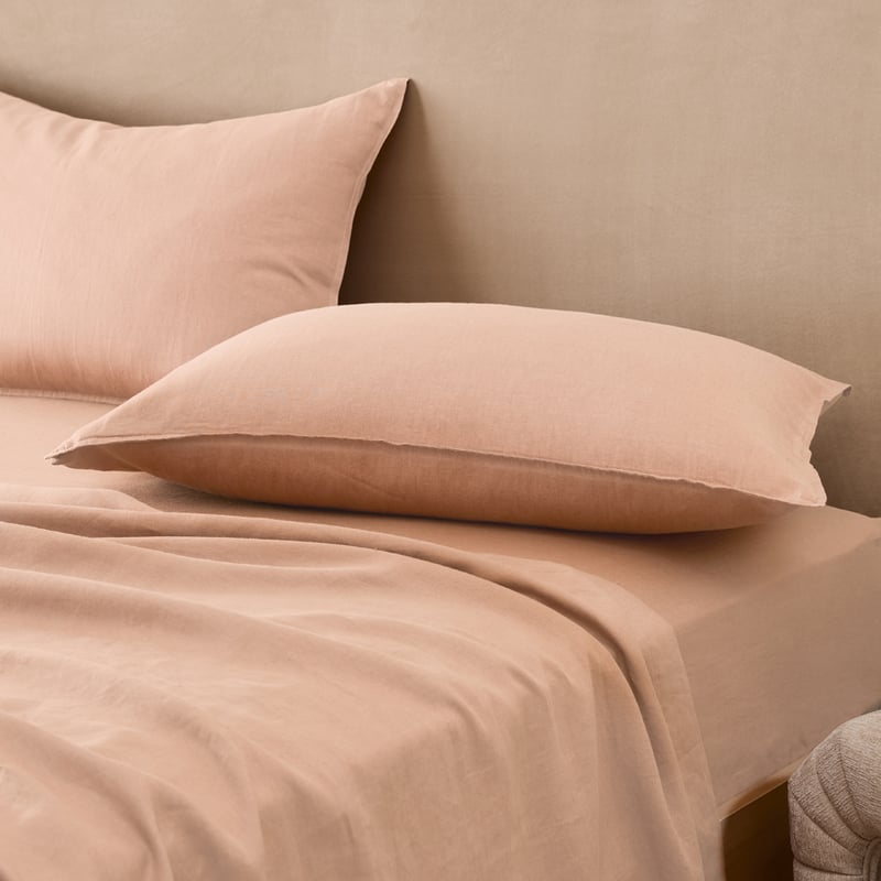 Vintage Washed Linen Nude Pink Sheet Set