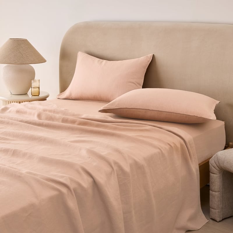 Vintage Washed Linen Nude Pink Sheet Set
