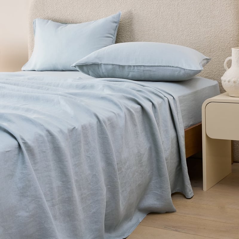 Vintage Washed Linen Dusty Blue Sheet Separates
