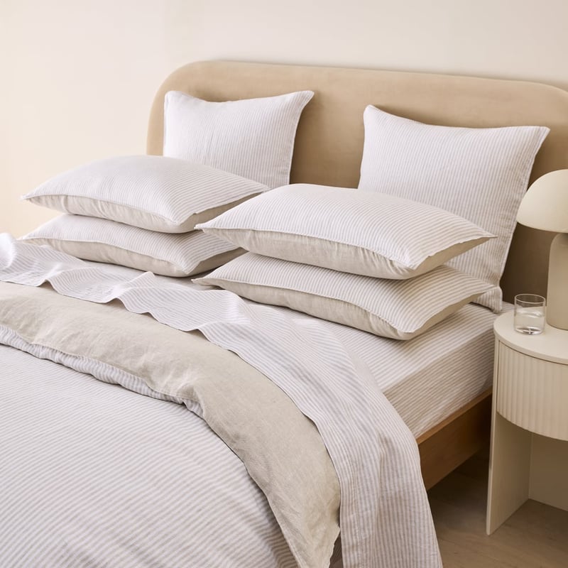 Vintage Washed Linen Linen & White Stripe Quilt Cover Separates