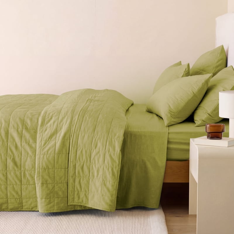 Stonewashed Cotton Bayleaf Quilted Coverlet Separates