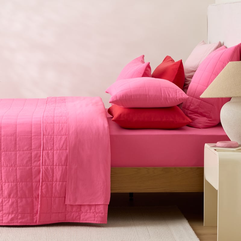Stonewashed Cotton Hot Pink Quilted Coverlet Separates