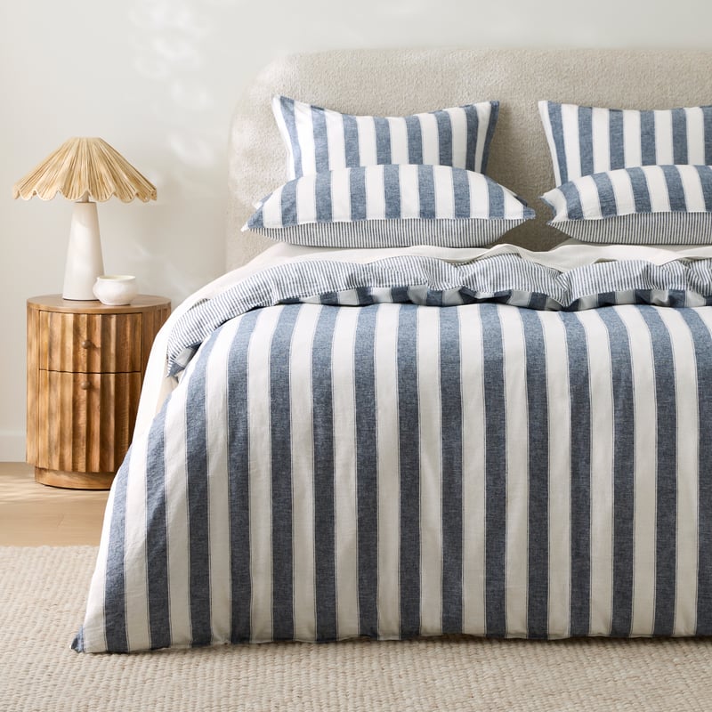 Arden Navy Stripe Linen Cotton Quilt Cover Set + Separates