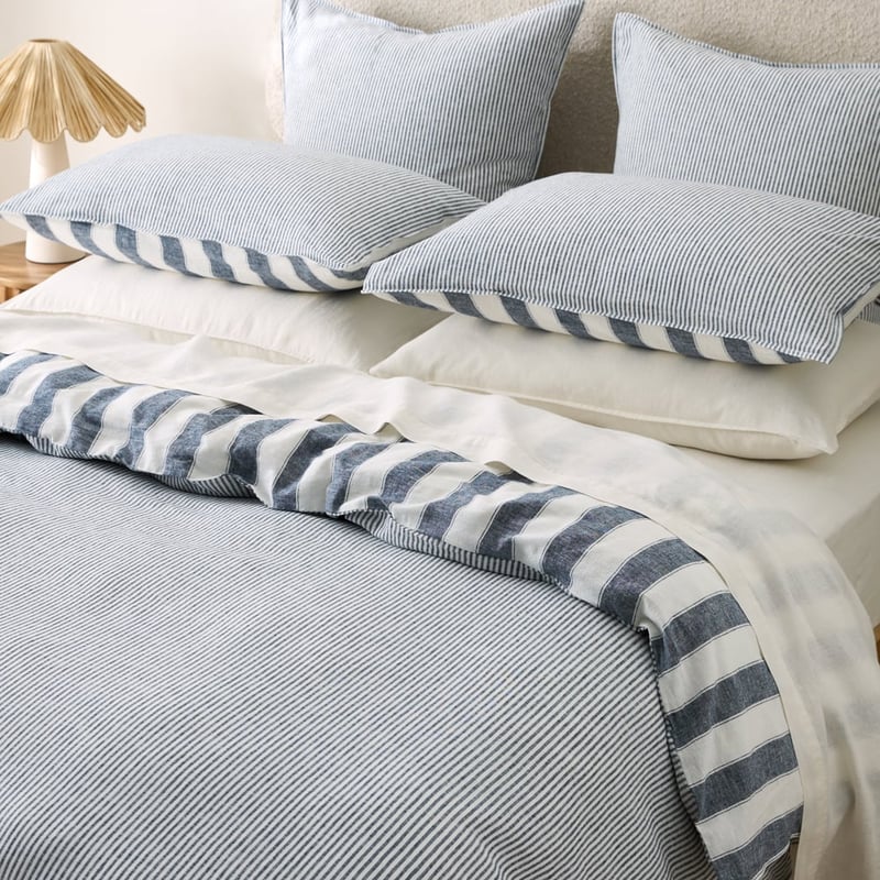 Arden Navy Stripe Linen Cotton Quilt Cover Set + Separates