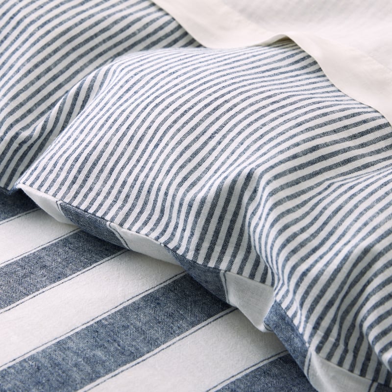 Arden Navy Stripe Linen Cotton Pillowcases