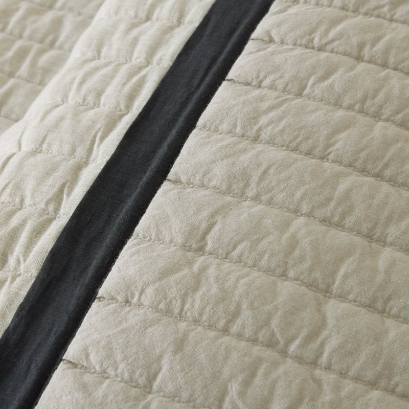 Vintage Washed Linen Linen & Onyx Border Quilted Pillowcases