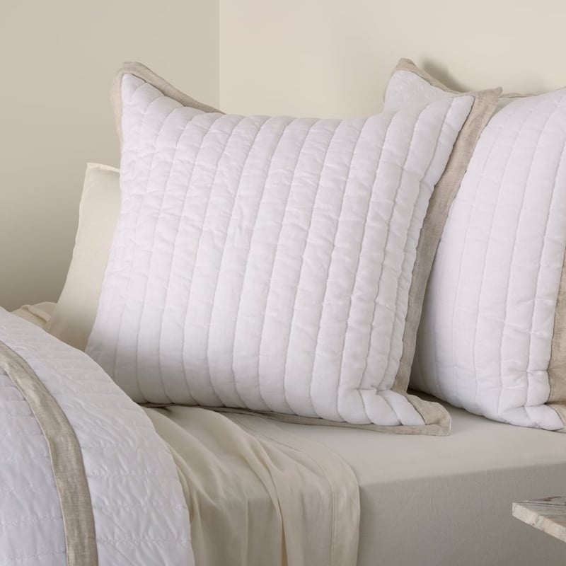 Vintage Washed Linen White & Linen Border Quilted Pillowcases