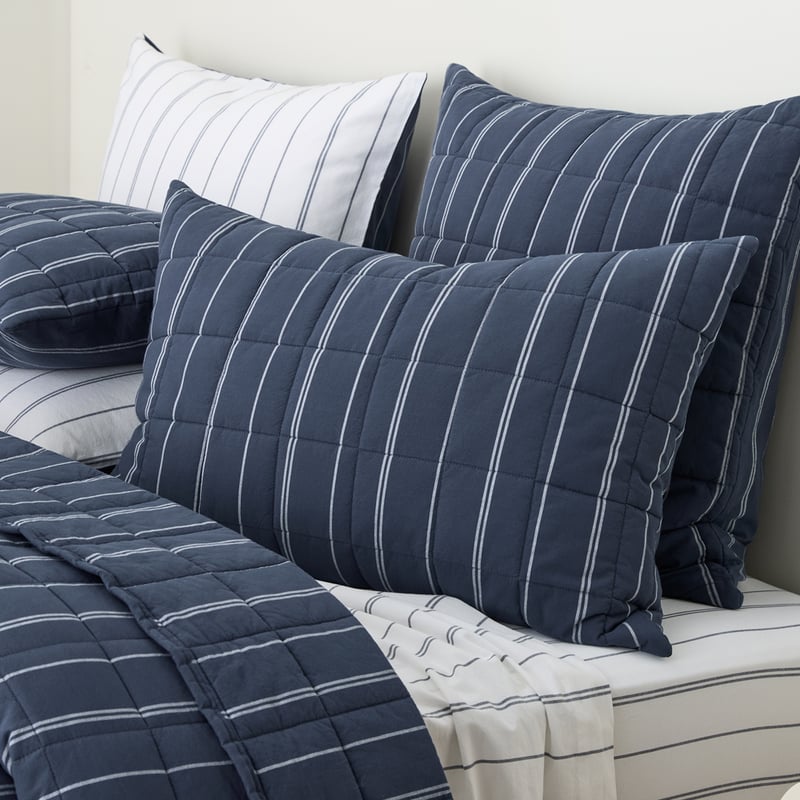 Stonewashed Cotton Navy Pencil Stripe Quilted Coverlet Separates