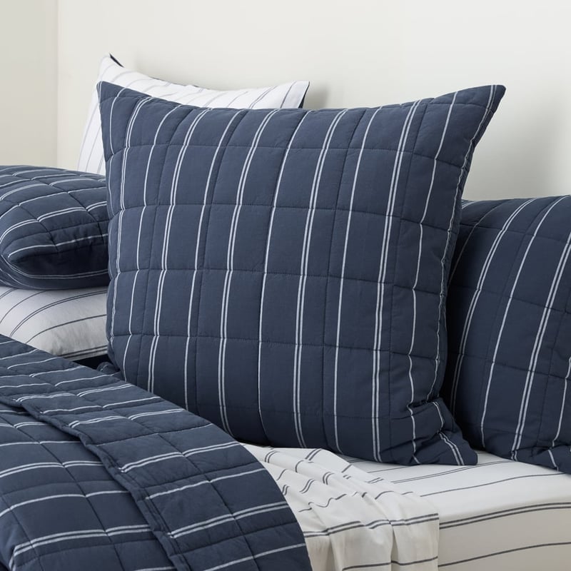 Stonewashed Cotton Navy Pencil Stripe Quilted Coverlet Separates