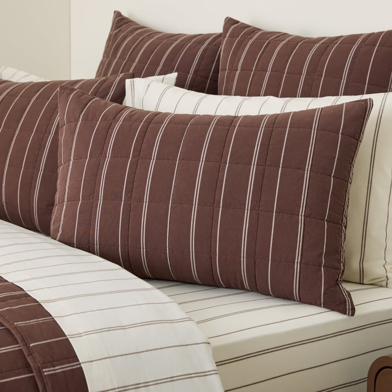 Stonewashed Cotton Chocolate Pencil Stripe Quilted Coverlet Separates