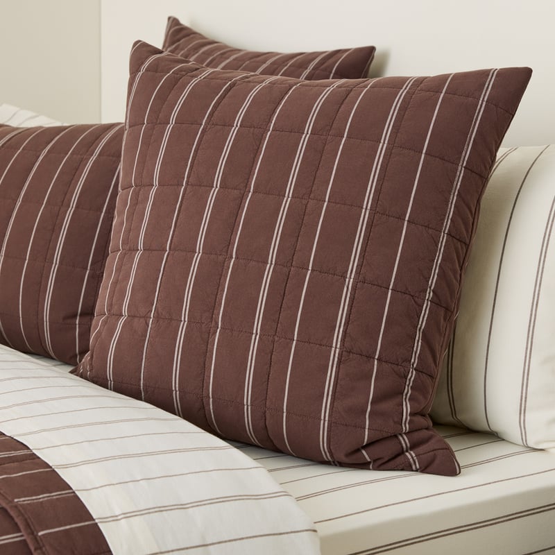 Stonewashed Cotton Chocolate Pencil Stripe Quilted Coverlet Separates