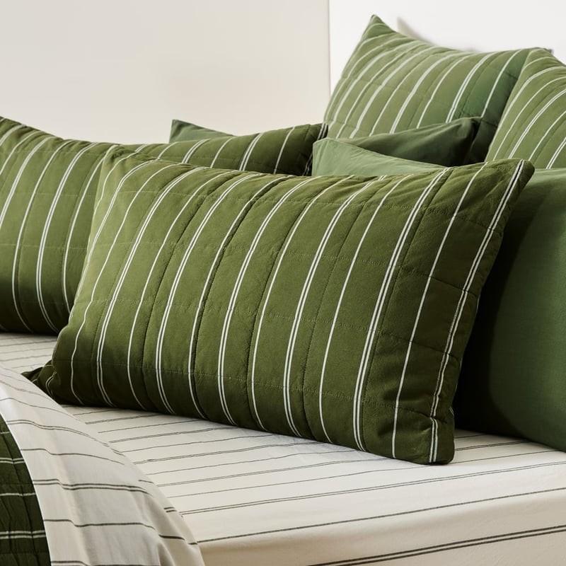 Stonewashed Cotton Basil Pencil Stripe Quilted Pillowcases