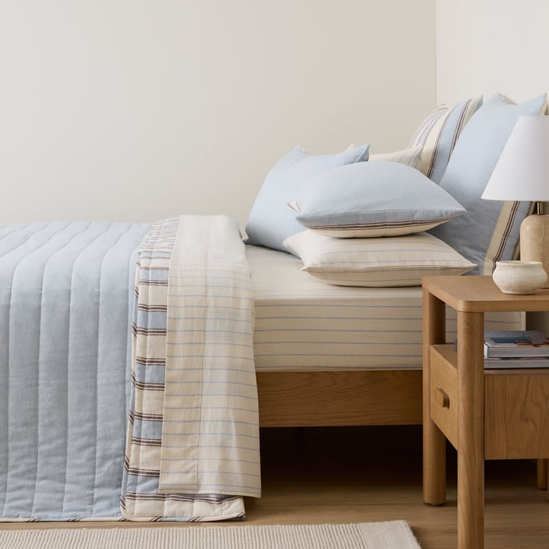 Remi Blue Stripe Linen Cotton Coverlet Set + Separates