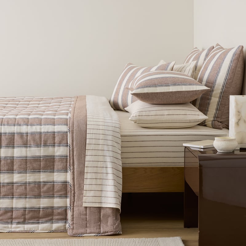 Remi Mocha Stripe Linen Cotton Quilted European Pillowcases