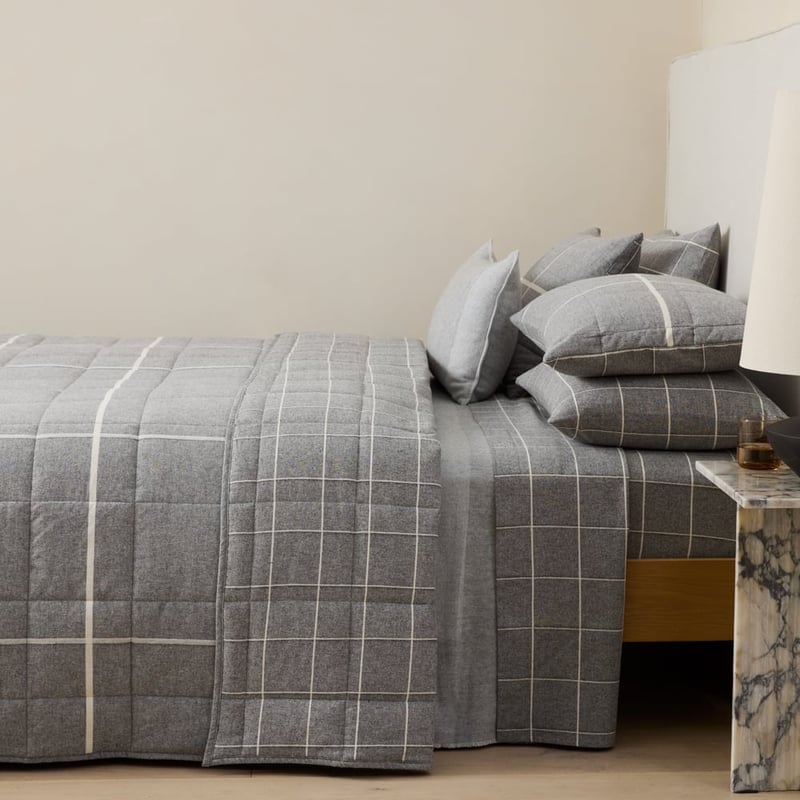Fiore Grid Grey Flannel Quilted Coverlet Separates