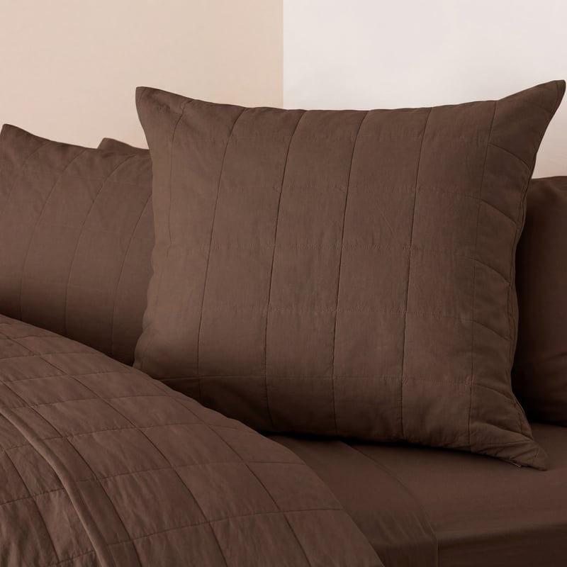 Stonewashed Cotton Chocolate Quilted Coverlet Separates