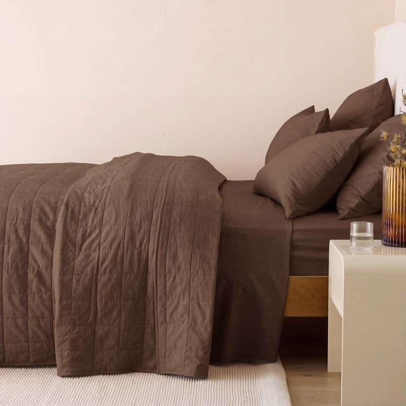 Stonewashed Cotton Chocolate Quilted Coverlet Separates