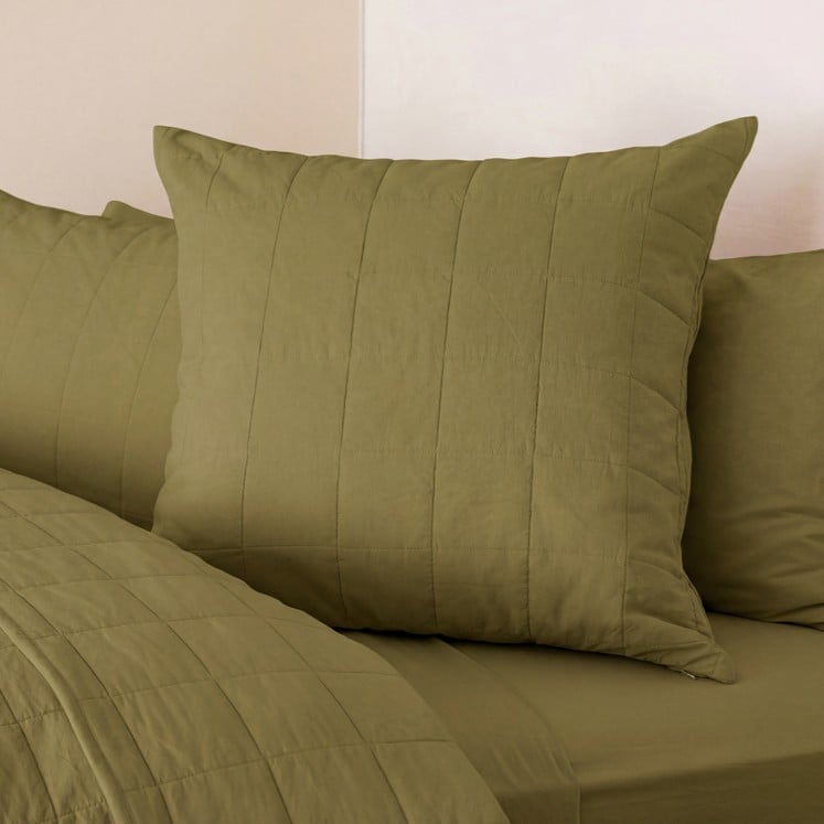 Stonewashed Cotton Olive Quilted Coverlet Separates
