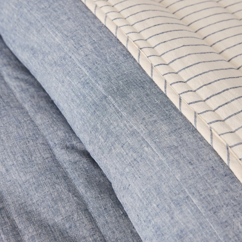 Linen Cotton Bluestone Stripe Quilted Pillowcases