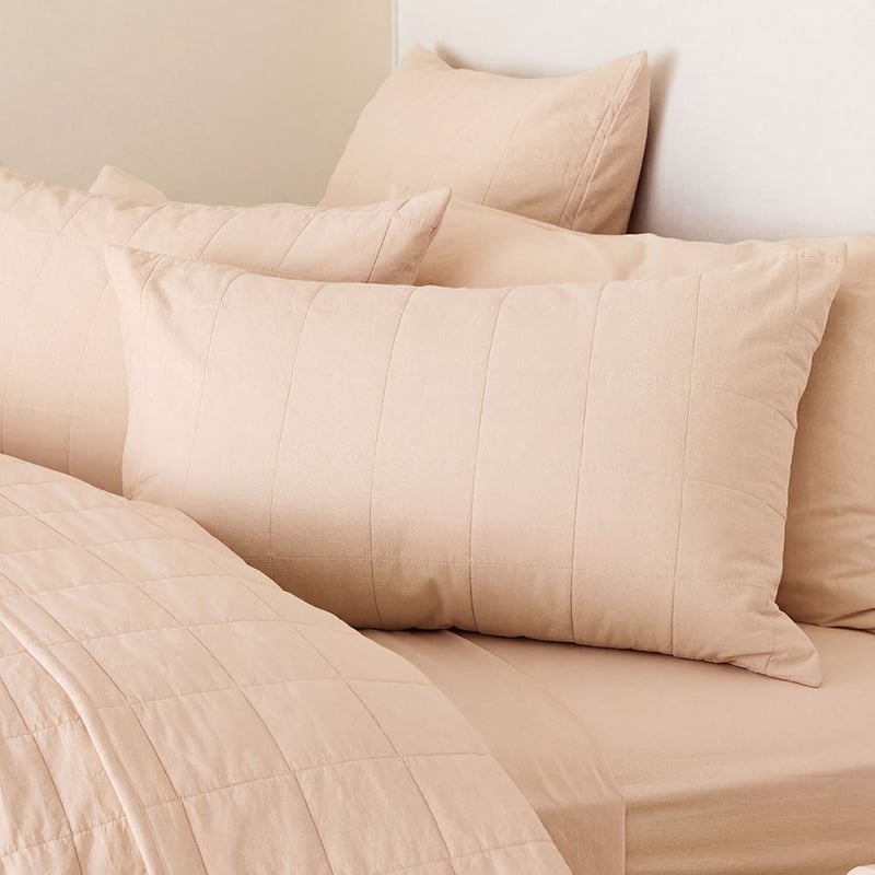  Stonewashed Cotton Sand Quilted Grid Coverlet Separates