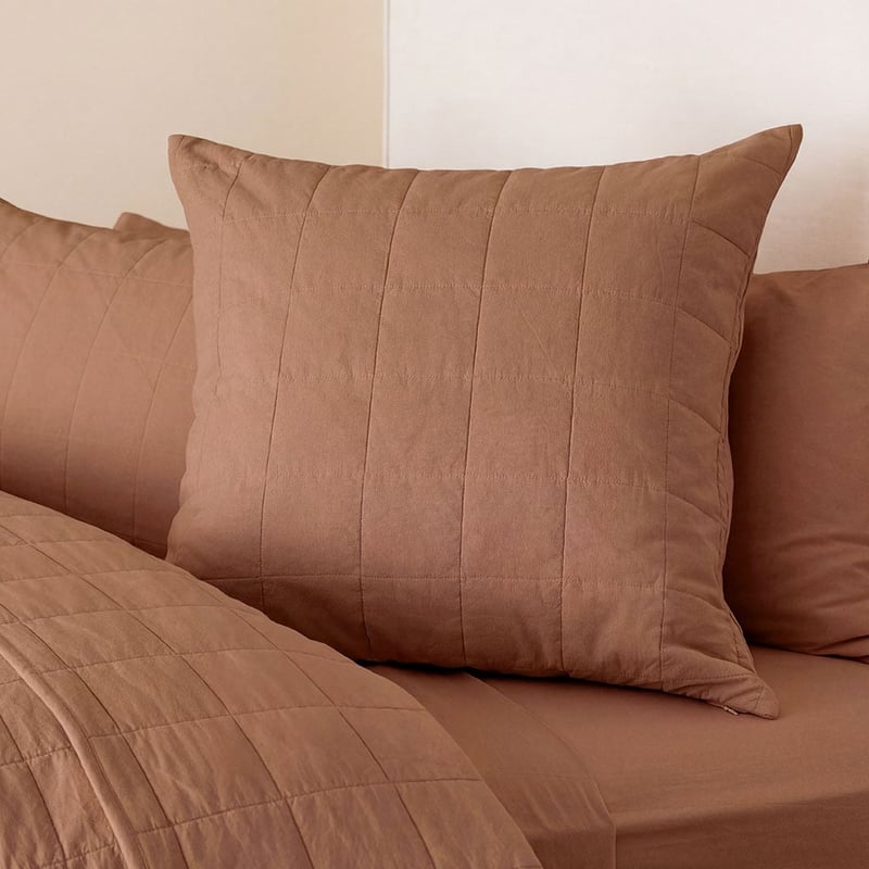 Stonewashed Cotton Earth Quilted Grid Pillowcases